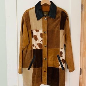 *VINTAGE* Suede and Cowhide Colorblock Coat